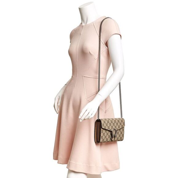 Gucci Dionysus Gg Supreme Canvas Wallet On Chain, Brown - Picture 3 of 3